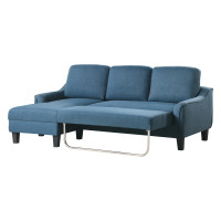 OSP Home Furnishings LST55S-B81 Lester Sofa with Chaise and Twin Sleeper in Blue fabric with Black legs